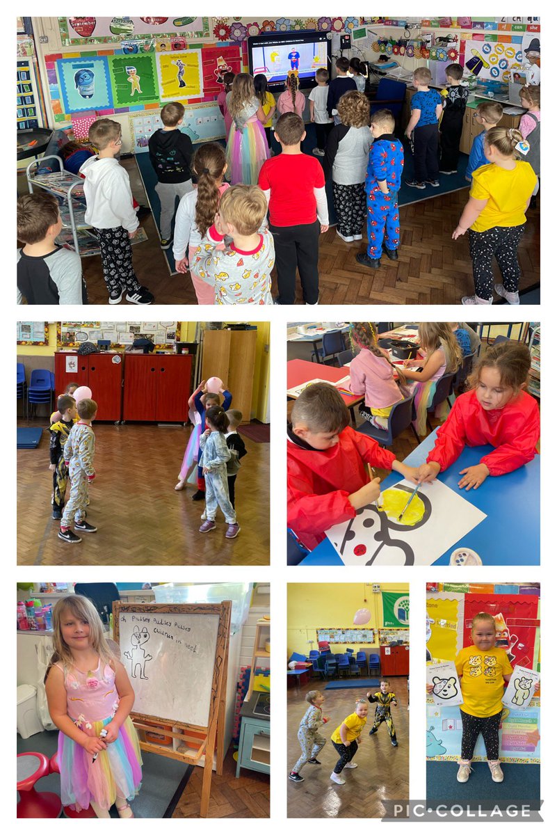 Sandfields_Pri's tweet photo. Toucans had lots of fun for Children in Need. They took part in a number of different activities, including a Joe Wicks ‘questions’ workout @thebodycoach, team building games and a large jigsaw painting of Pudsey. #SFPTOUCANS #SFPHUM #SFPEARTS #childreninneed2021 @BBCCiN https://t.co/mN6HDSUhvF