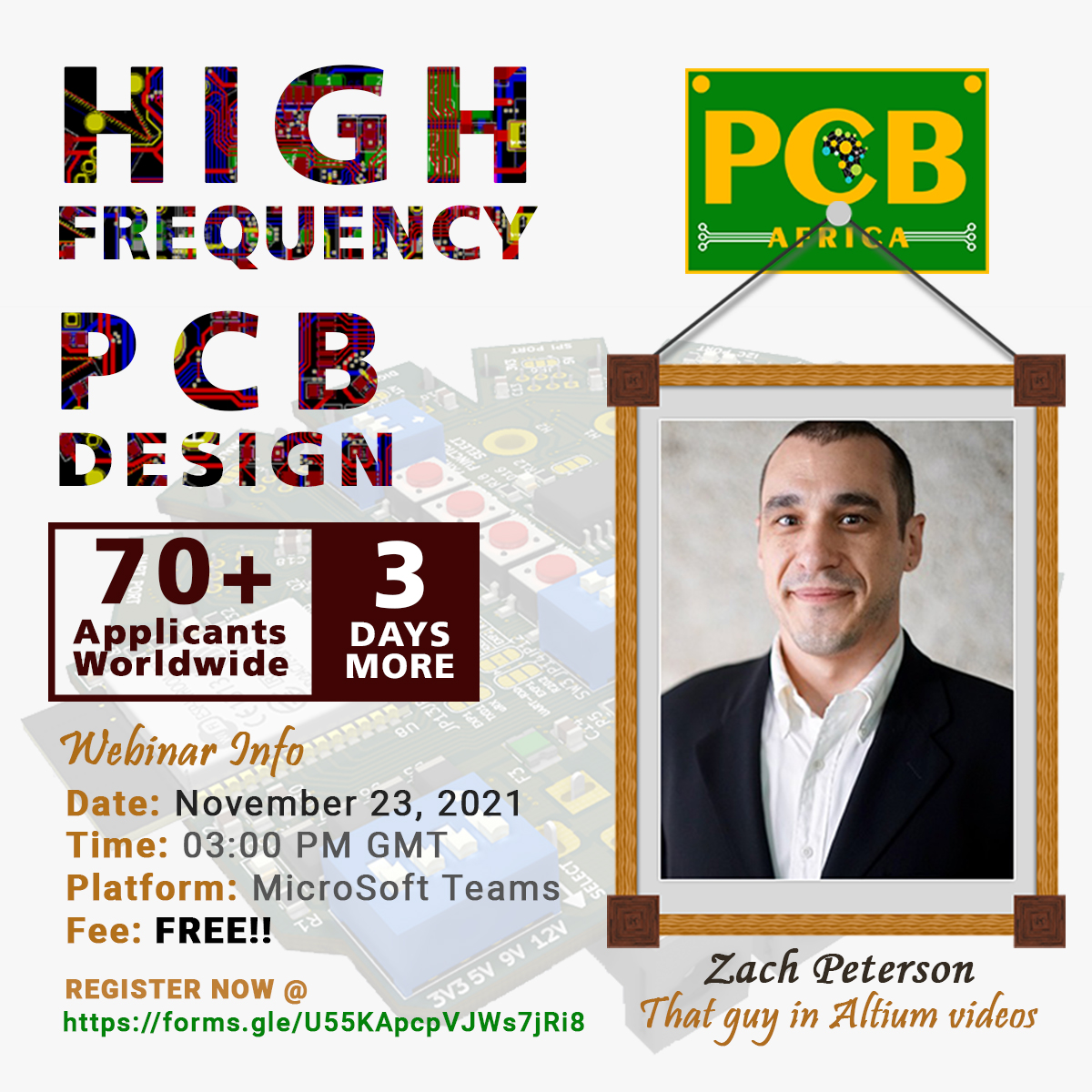PCBAfrica's tweet photo. High-Frequency PCB Design Webinar

PCBAfrica presents "High-Frequency PCB design" with Zachariah Peterson.

Date: November 23, 2021
Time: 03:00 PM GMT
Platform: Microsoft Teams

Registration Form: https://t.co/wbT6lhPv1j

#PCBAfrica #ItsAllAboutTheSpace #PCBDesign https://t.co/xQS5fCCcmz