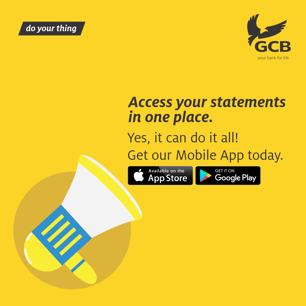 GCBBankPLC's tweet photo. Get App and about with GCB’s Mobile App. 
#Banks #Online #Cashless #LessCash #SelfRegister #Convenient #GCBBank #YourBank4Life https://t.co/6cQGwhGDm3