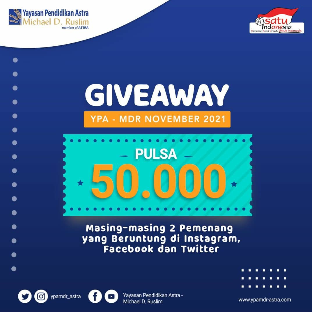 ypamdr_astra's tweet photo. Hallo Sahabat Cerdas,

Yuuk ikutan Giveaway lagiii..
Cara ikutan GA-nya masih sama kok, cek syarat dan ketentuannya yaa..

#SemangatIndonesiaCerdas #KitaSATUIndonesia #CerdasBersamaAstra #YPAMDR #PendidikanNasional #Giveaway #InstaGiveaway #InstaKuis https://t.co/QuPSU8gSfJ