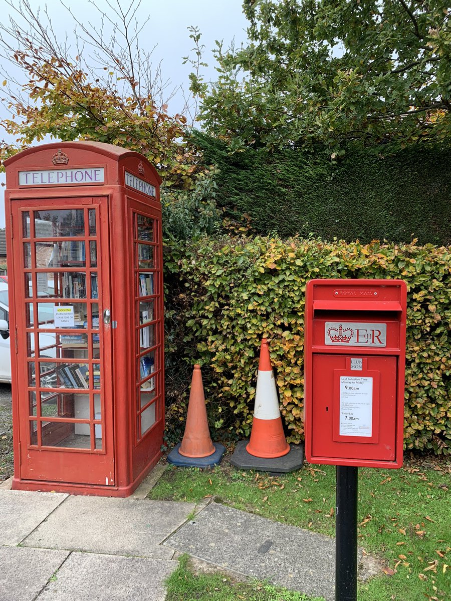 PaulSuttonKing's tweet photo. @Conecclesia Plenty on offer here for #PostboxSaturday at #Antrobus Postbox, phonebox book share and cones who are skiving in the hedge away from their proper duties https://t.co/1uJQV9x1ec