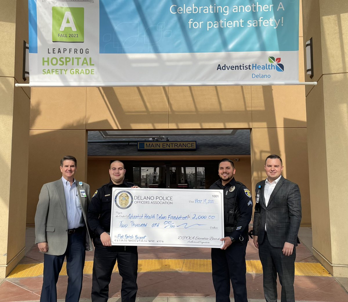 DelanoPOA's tweet photo. Donation to Adventist Health Delano Foundation

Throughout the month of October, members of the Delano Police Officers Association raised $2,000.00 for the Adventist Health Delano Foundation. The funds were generated by pink patch sales and donations from community members. https://t.co/WJUG2dqjr4