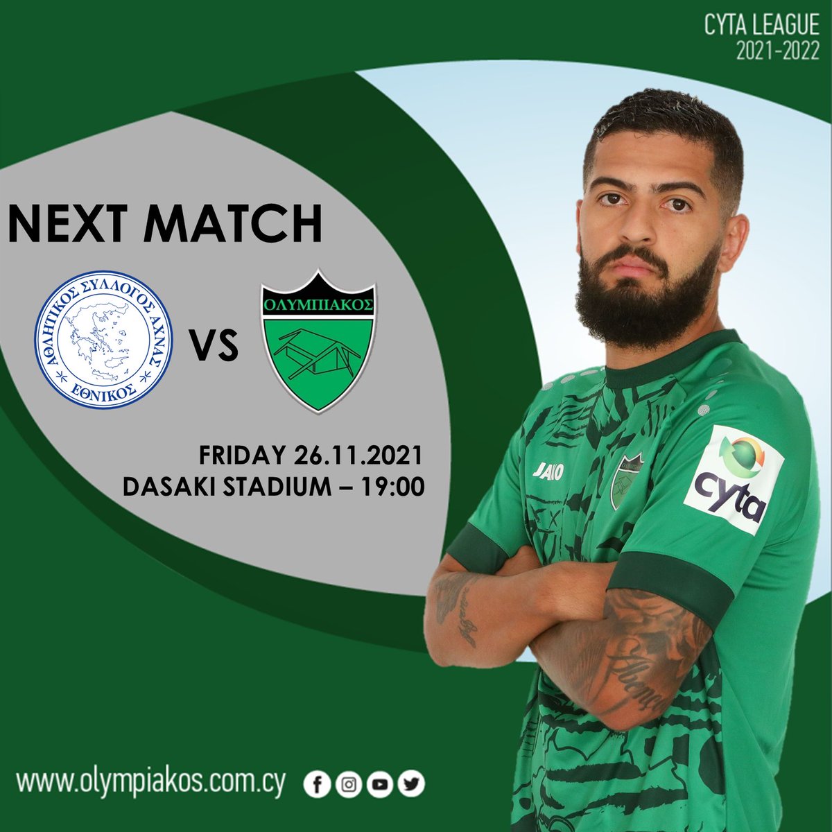 OlympiakosNic's tweet photo. ⚫Next Match🟢

11η Αγωνιστική Πρωταθλήματος Cyta 2021-2022.

#OlympiakosNicosiaFC #Taktakalas #CytaLeague #ACHOLY https://t.co/CnpnnkNH4p