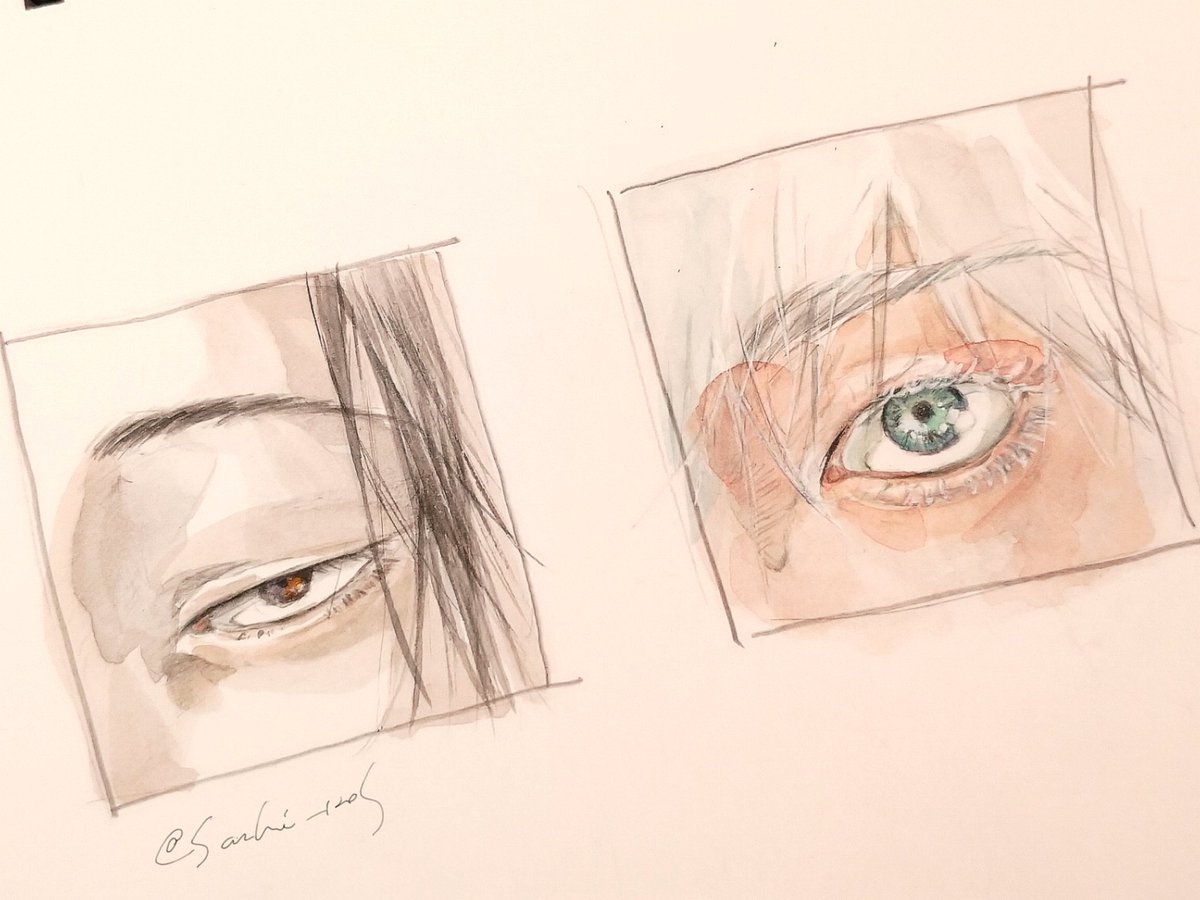 eye focus multiple boys 2boys black hair male focus white hair looking at viewer  illustration images