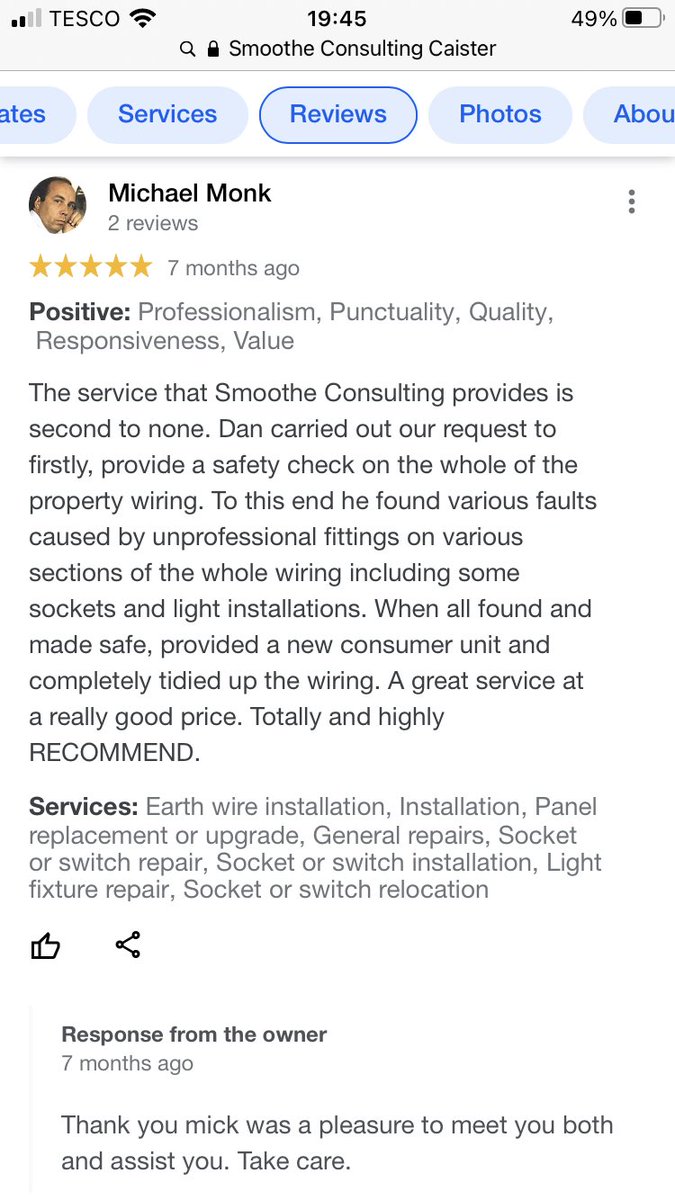 We always love to hear positive feedback from our clients! This recent job was for Michael and we are pleased to offer him our excellent customer service and prioritise their needs over our own! Smoothe consulting deliberately different Raising the industry standards !