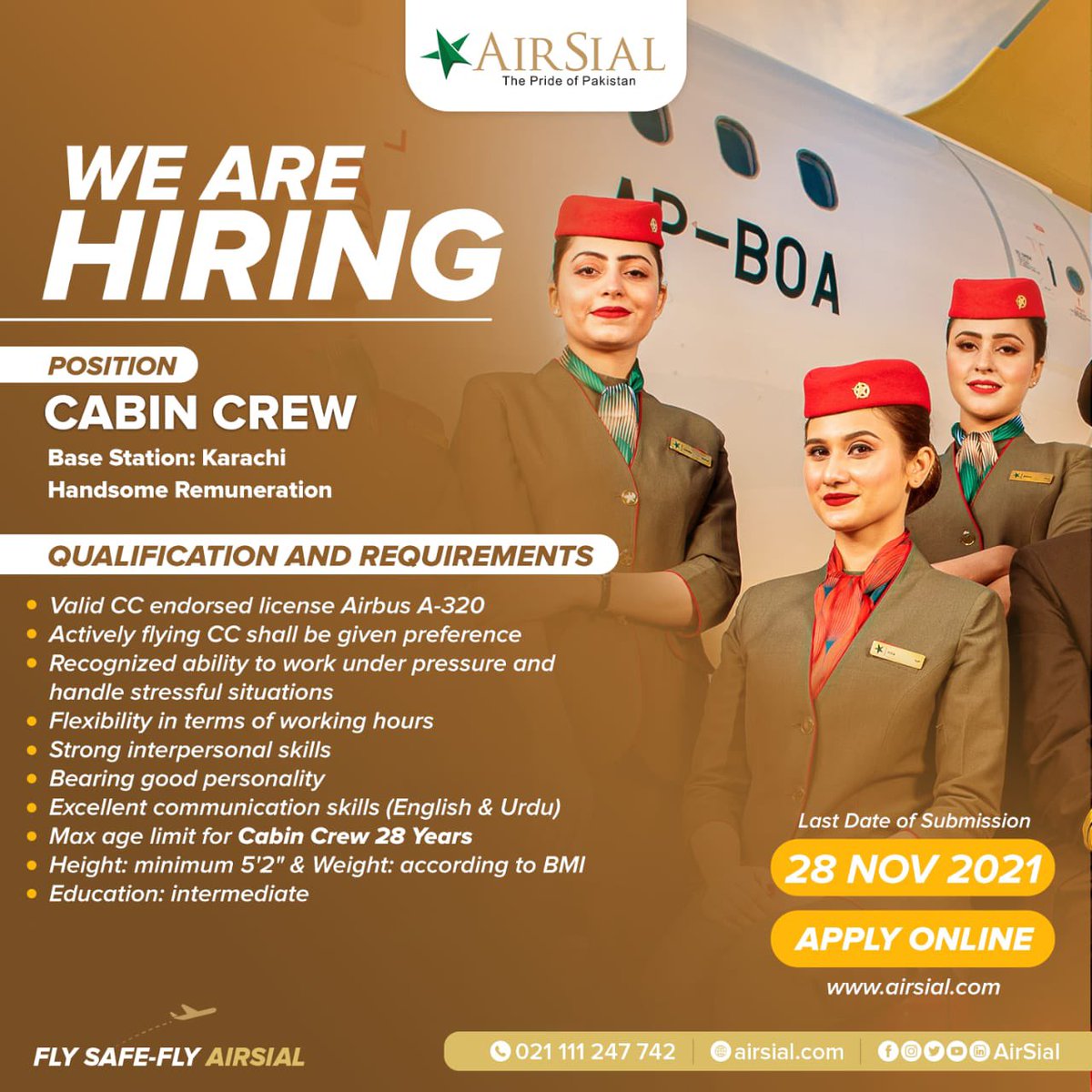 airsial's tweet photo. We are Hiring! 

Apply here --> https://t.co/DIAIMOKbW3

#crewinterviews #cabincrew #leadingcabincrew #karachi #November2021 #airsialjobs #flysafe #flyairsial https://t.co/KNiPe03arX