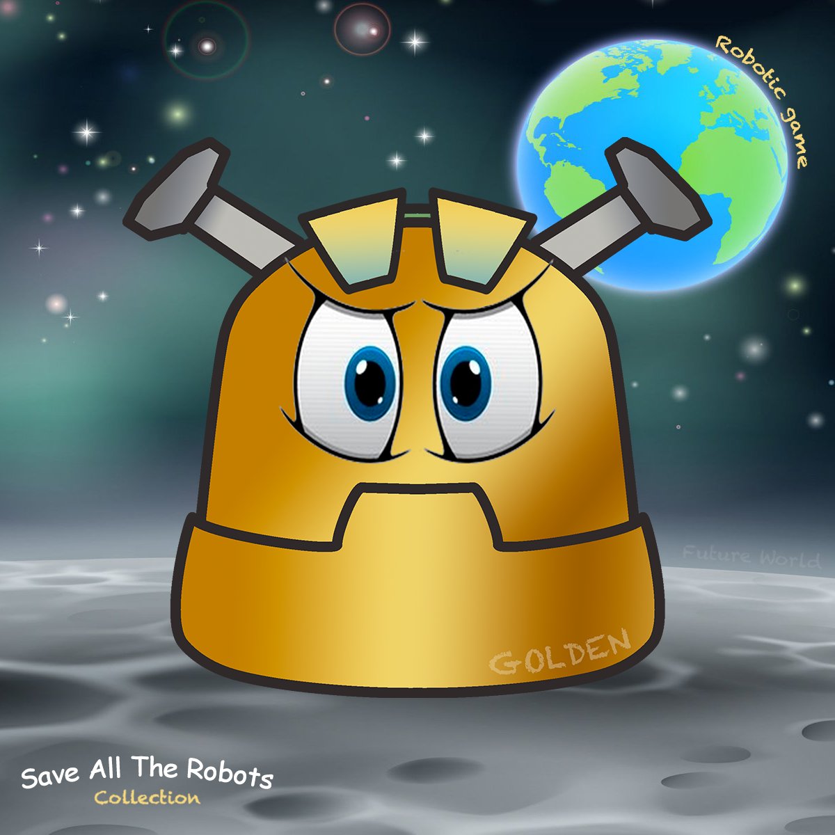 savealtherobots's tweet photo. The Golden Robot is pure gold, quite literally: he is the result of covering a robot with successive layers of gold mixes from the finest mines! And what’s more important, he can resist two attacks without suffering the slightest glimpse of damage! https://t.co/mO3MUGUdGD