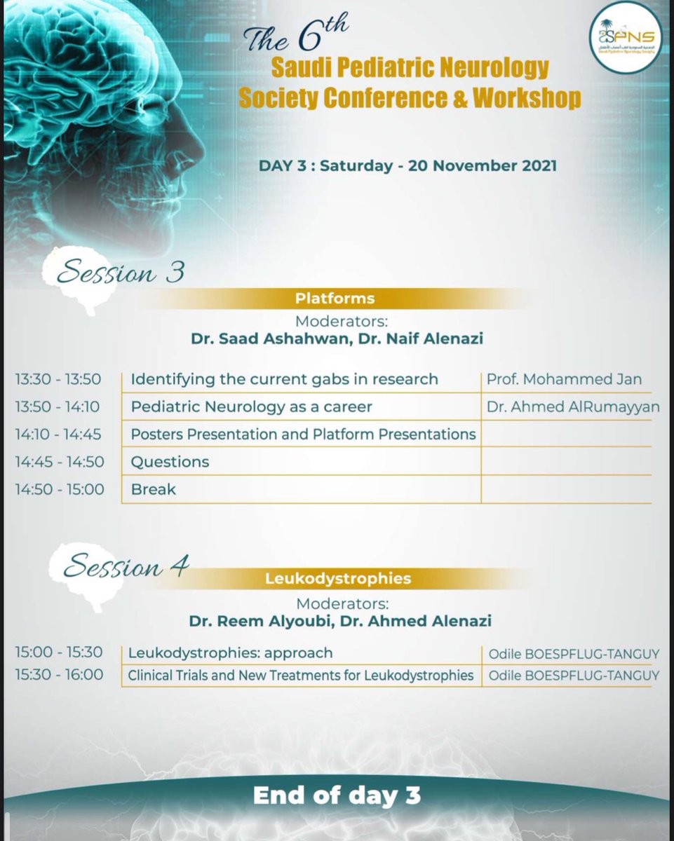 SPNS_C's tweet photo. اليوم الثالث والأخير للمؤتمر السادس لطب أعصاب الأطفال 🧠✨ 

الحضور إفتراضيًا متاح للجميع، في حال الرغبة في الحصول على الساعات العلمية CME، يجب دفع رسوم إشتراك المؤتمر..

لحضور ورشات العمل إفتراضيًا يجب التسجيل بالرابط التالي:
https://t.co/5xuTiQjmMU

@SPNSKSA @abamaga @fbashiri https://t.co/luW5owaHkD