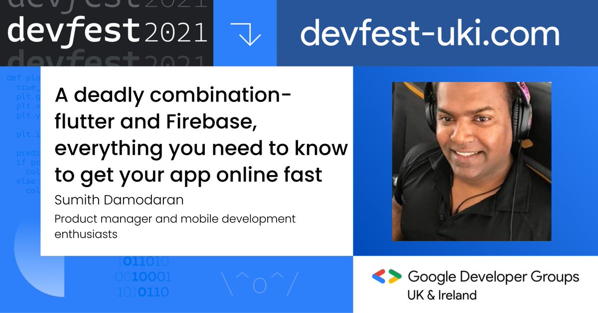 DevFest_UKI's tweet photo. 💡WORKSHOP HIGHLIGHT! "A deadly combination- flutter and Firebase, everything you need to know to get your app online fast" by @sumithpdd

Join us for this Hybrid (in-person &amp; virtual) event
📅 Saturday, January 29, 2022
🎟️ https://t.co/LygINQQoHR
🌍 London

#devfestuki #flutter https://t.co/Pj1mWF2Hdz