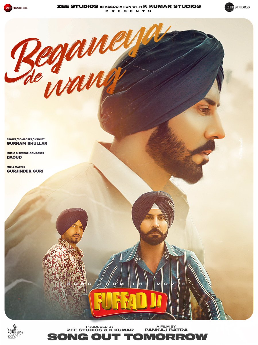 ZeeStudios_'s tweet photo. The melancholic tune of #BeganeyaDeWang will make your heart endure! Song out tomorrow, stay tuned.
@binnudhillon @BhullarGurnam #JasminBajwa #SidhikaSharma @iampankajbatra @sureshbeesaveni #KhushvinderSingh #MashkoorAlam #AnnuChaudhary @daoud_official
#KKumarStudios https://t.co/e7HE9nHdLf