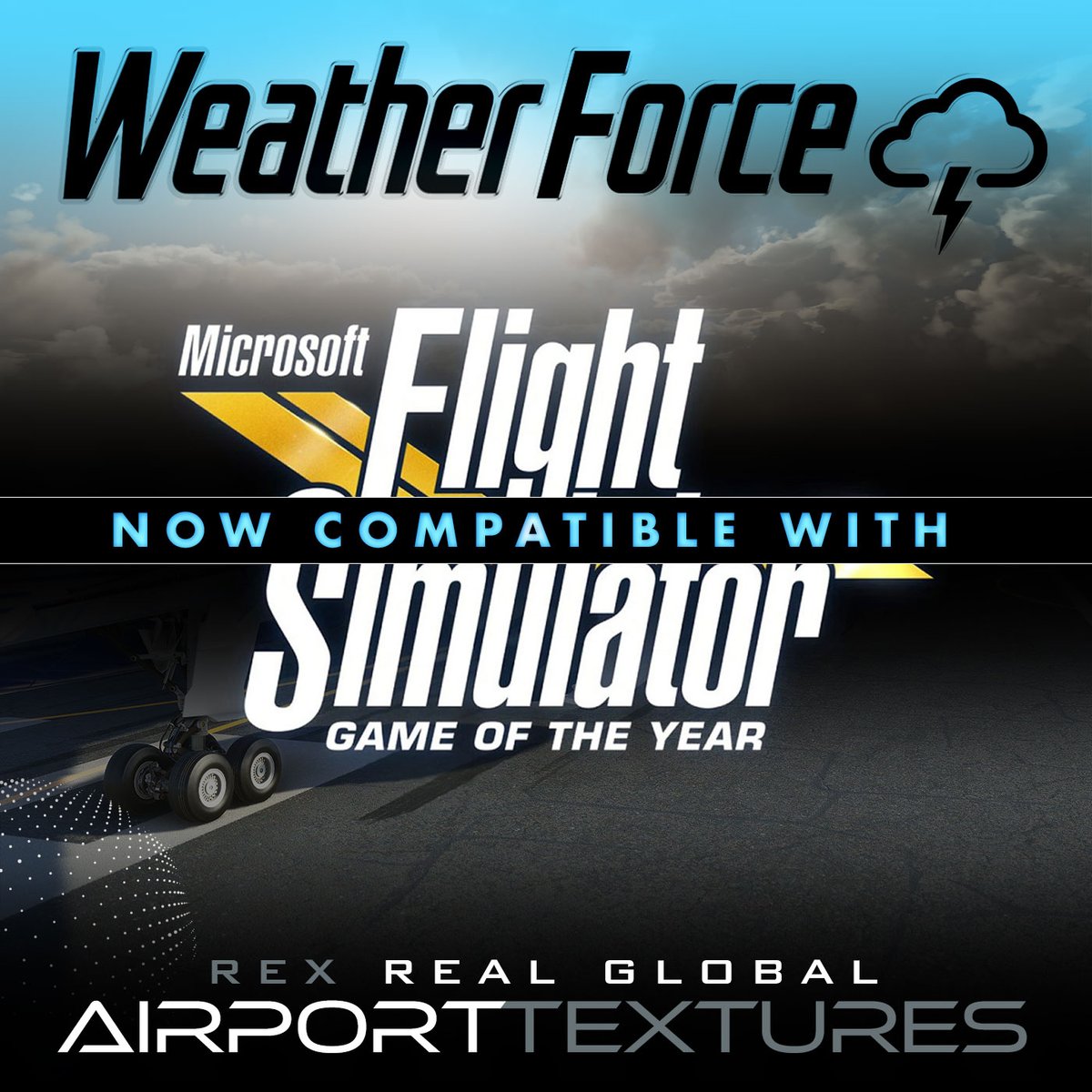 REXSimulations's tweet image. #REXNEWS
Weather Force Update 2 Available
FIXED-Compatibility 
IMPROVED-Performance 
IMPROVED-Cloud rendering with multiple layers 
IMPROVED-Storm effect rendering 
bit.ly/3FyQOe9

Global Airport Textures Update 2 Available 
FIXED-Compatibility
bit.ly/3CBu9Mu