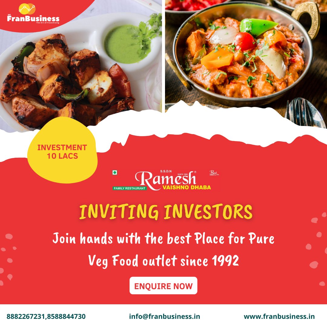 business_fran's tweet photo. Join hands with the best Place for Pure Veg Food outlet since 1992 : Ramesh Vaishno Dhabha. 

Enquire today !! 

#franchise #FranchiseBusiness #franchiseopportunities #branding #brand #BrandExpansion #expanding #expandindia #franbusiness https://t.co/azx8qWleuL