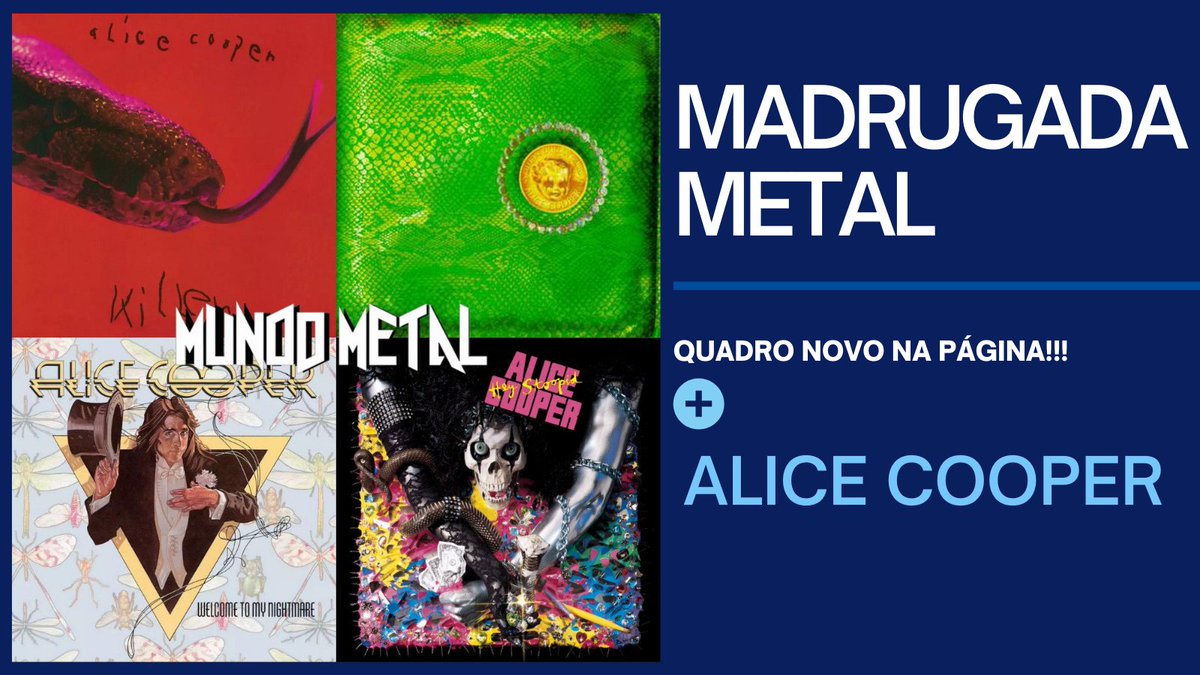MundoMetal3's tweet photo. Que tal curtirmos esse momento de insônia com quatro clássicos da Tia Alice?
Aqui estão:
"Killer" (1971), "Billion Dollar Babies" (1973), "Welcome To My Nightmare" (1975), "Hey, Stoopid" (1991). Confira mais em:
https://t.co/YE5CcC1LyY
#alicecooper #madrugadametal #mundometal https://t.co/CgnchEUHaf