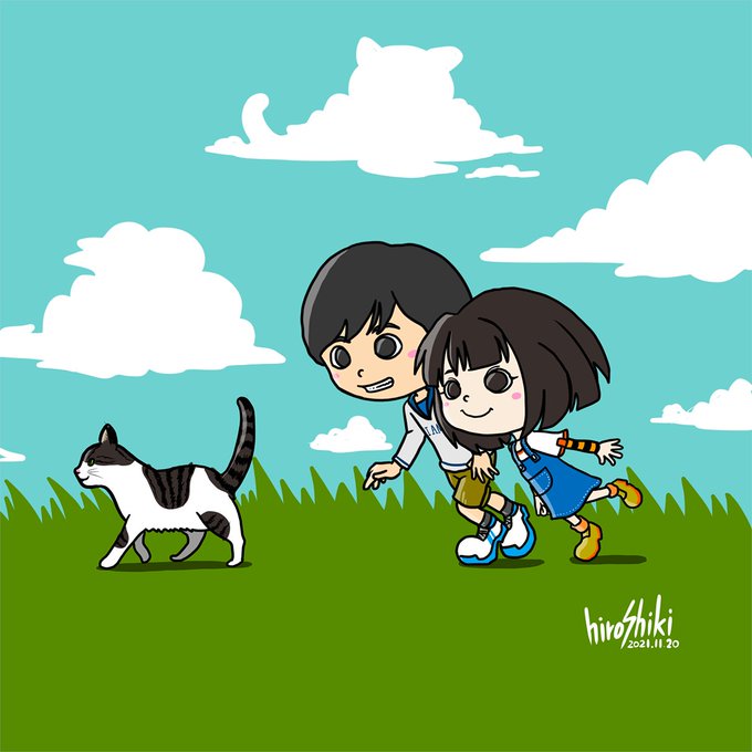知らない人にはついていかないけど知らない猫にはついていってしまう兄妹。#イラスト#illustration #猫イラスト#アトリエの系譜S 