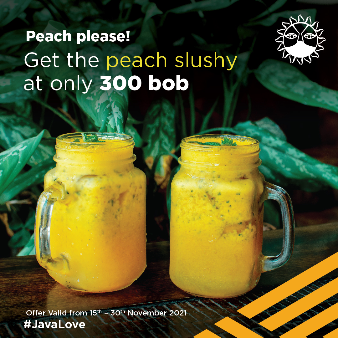 javahouseafrica's tweet image. The peach 🍑 slushy is available now across all Java branches and food apps at the discounted price of Ksh. 300. It's absolutely refreshing and goes swimmingly with any Java meal.
Have you tried it yet?
Offer valid until 30th November.
#JavaLove #JavaSlushies