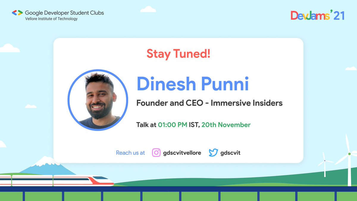 gdgvitvellore's tweet photo. Our keynote speaker session by Dinesh Punni, Founder and CEO, Immersive Insiders will be live soon.

#DestinationDevJams https://t.co/nwordNQhQg