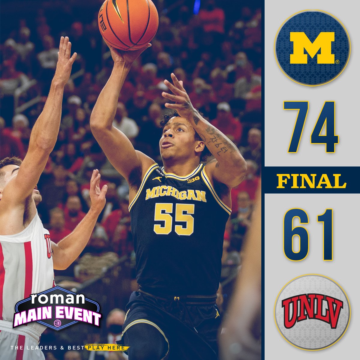 Final.

EB: 22P, 4 3-pointers, 3R
MD: 14P, 6-for-7 shooting, 7R, 2B
HD: 13P, 7R, 3A

#GoBlue〽️🏀
#ForCompetitorsOnly