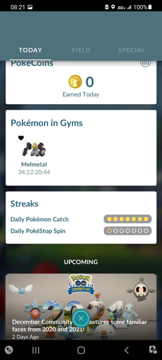 SierrasTweets's tweet photo. It's been slow in #PokemonGO for me lately. Still, earned the streak medal for catching a Pokémon every day (forget the other criteria in a rural area). &amp; on a side note, Melmetal has been stuck in a gym for 34 days (that's frequent in a rural area). https://t.co/PzSqzFFXlE