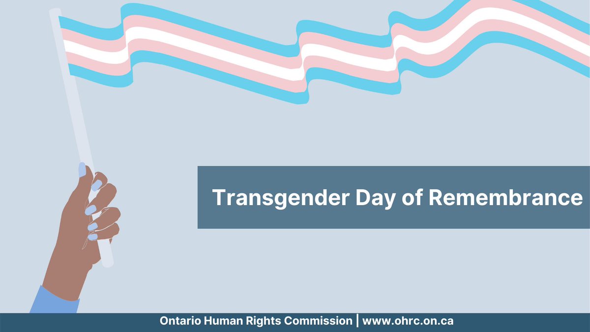 On #TransgenderDayofRemembrance, the OHRC honours the memory of transgender people who lost their lives to anti-transgender violence. In Ontario the Code protects people from discrimination and harassment because of gender identity. More info: bit.ly/3qbkGJl