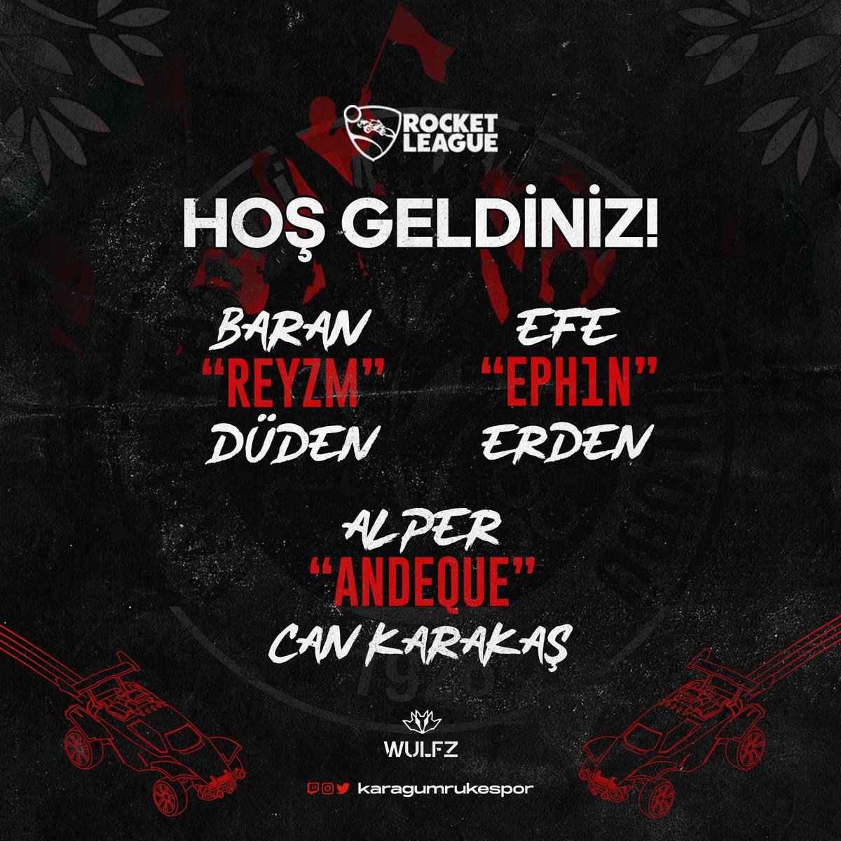 karagumrukespor's tweet photo. 🏎💨Karşınızda yeni ROCKET LEAGUE kadromuz! 🎮

-Baran "REYZM" Düden
- Efe "EPH1N" Erden
- Alper Can “ANDEQUE" Karakaş

Hoş Geldiniz 💪

#KaragümrükGeldi https://t.co/fMKyAqkoBP