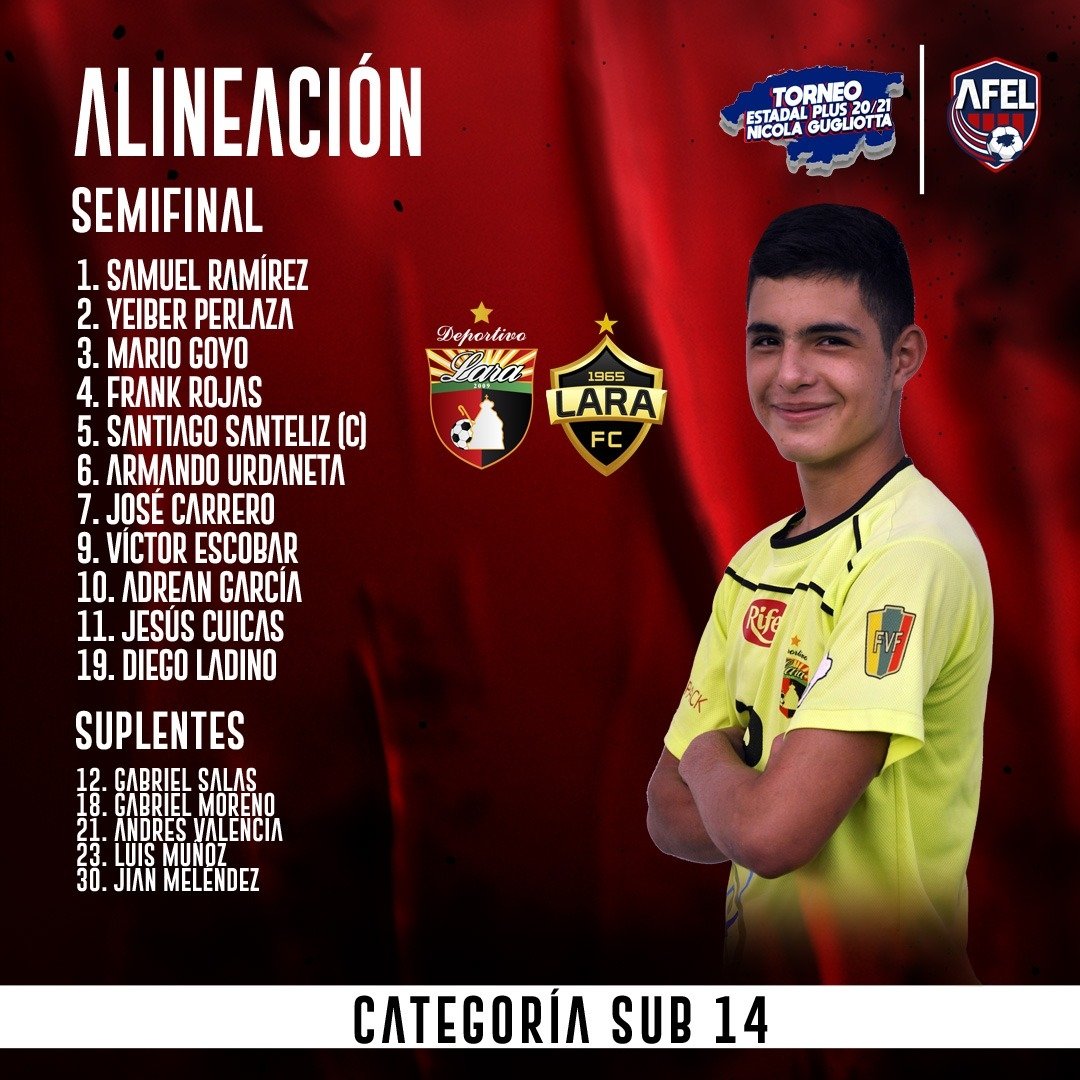 DeportivoLara's tweet photo. #TorneoEstadalPlus | ¡Así forma la #Sub14 para enfrentar al #LaraFC!
#DaleDEPOR 🔴⚫
#VenezuelaEsFUTVE 🇻🇪 https://t.co/6aSSrpatAs