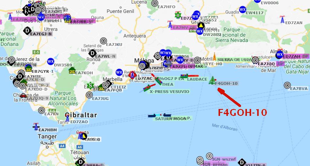 #radioamateur Now you can follow us on aprs.fi  <a href="/f4goh/">f4goh</a>-10  on way ton Gib , we translate wspr &amp; ft8 report position to #aprs report'map !   experimental project of <a href="/f4goh/">f4goh</a> &amp; <a href="/f6ciu/">F6CIU</a>  wsprnet.com, call F4GOH #hamr #HamRadio #AmateurRadio  #HamRadioDeluxe