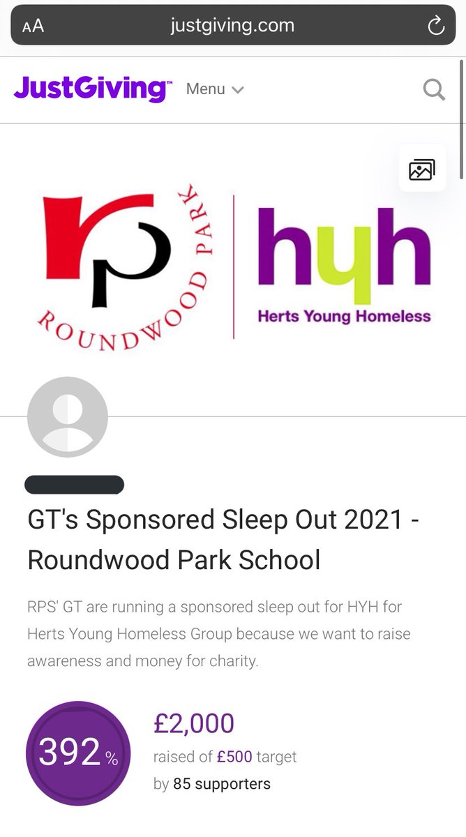 RPSGThouse's tweet photo. Another year, another success!! GT sponsored sleep out 2021… complete. We have raised £2000 on our just giving page so far, which is an incredible amount for an amazing charity @hyhnews💜 any further donations will make a huge difference. #GreaterTogether https://t.co/etjMp2EYt2