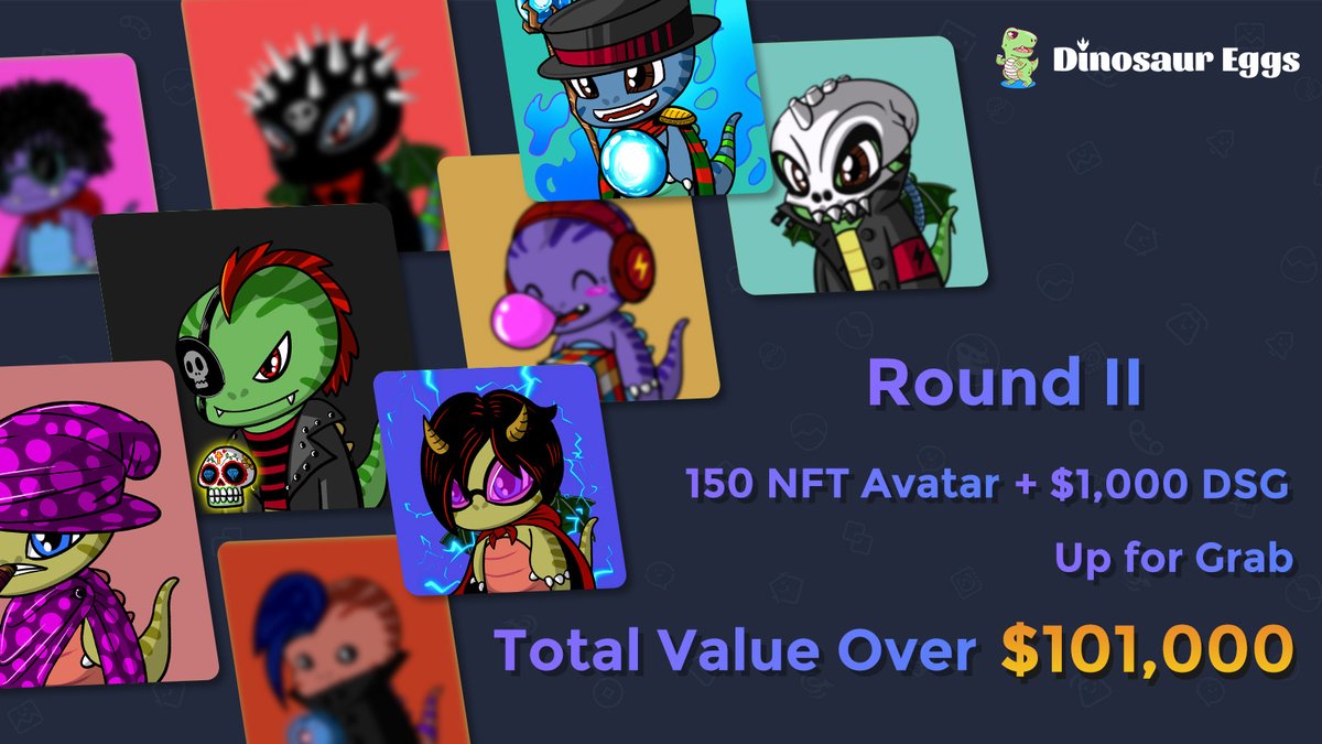 🔥 #DinosaurEggs NFT Avatar Campaign II is coming!

🦖🤑 Complete the tasks &amp; win 150 NFT avatar plus 1,000 worth of $DSG. The total prize pool is over $101,000!! 

❤️ Follow, Retweet &amp; Like
🧑 Tag 3 Friends
✍️ Fill the form: bit.ly/3HHaq1J 

#Giveaway #BSC #SocialFi