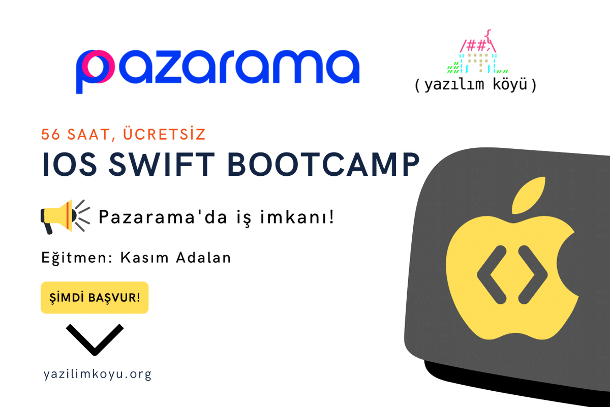 Senin için Türkiye İş Bankası iştiraki Pazarama ile ücretsiz olarak 56 saat sürecek olan iOS Swift BootCamp’ini hazırladık! 💻
Pazarama’da çalışma şansını yakalayabileceğin bu bootCamp’e başvurmak için yazilimkoyu.org'a bi' göz atabilirsin! 👀
#bootcamp #iOS