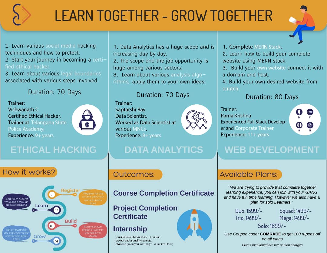 studycomrade's tweet photo. Here's everything about us and our course. The first batch is going to start in few days. Register for the course along with your friends and have fun time learning and building your career. 
Register here: https://t.co/v7b9T73TKm https://t.co/10hZkRMTIR