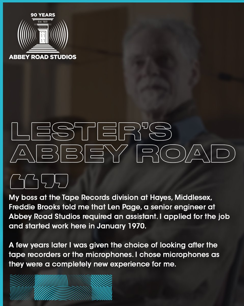 AbbeyRoad's tweet photo. My Abbey Road with... #LesterSmith! Our beloved microphone custodian who's worked at the Studios for over 50 years is next up in the series.
Lester talks about how he got his start, his move to microphones, and fixing up Royal microphones for 'The Kings Speech'.
#AbbeyRoad90 https://t.co/5SCXHJqY5c