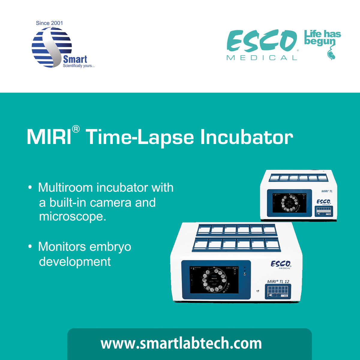 SmartLabTech2's tweet photo. ESCO MIRIยฎ Time-Lapse Incubator provides high-quality time-lapse images of embryos developing in โreal-timeโ without having to remove the embryos
For more info,
Visit us: https://t.co/fvmWip80kp
E-mail us: ebiz@smartlabtech.net
#embryoincubators #artworkstation #ivfincubators https://t.co/wzuftAxyyT