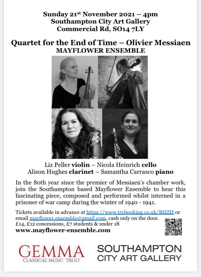ahughesclarinet's tweet photo. Tomorrow, Sunday 4pm @ArtGallerySoton don’t miss Southampton’s https://t.co/Wgh4oNfm7Q 🎵Messiaen Quartet for the End of Time 
🎫 cash on the door or https://t.co/O1vN3vWxab
#SO25 #OurSouthampton https://t.co/SXAL97OMmP