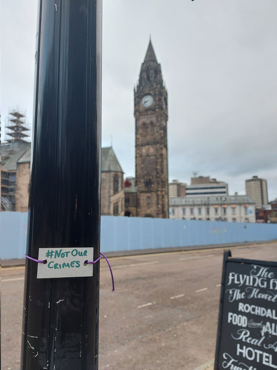 @StellaDoves 
Seen in #rochdale this morning outside #no1riverside at the opening of the #Gaia exhibition and #RochdaleTownHall

#NotOurCrimes