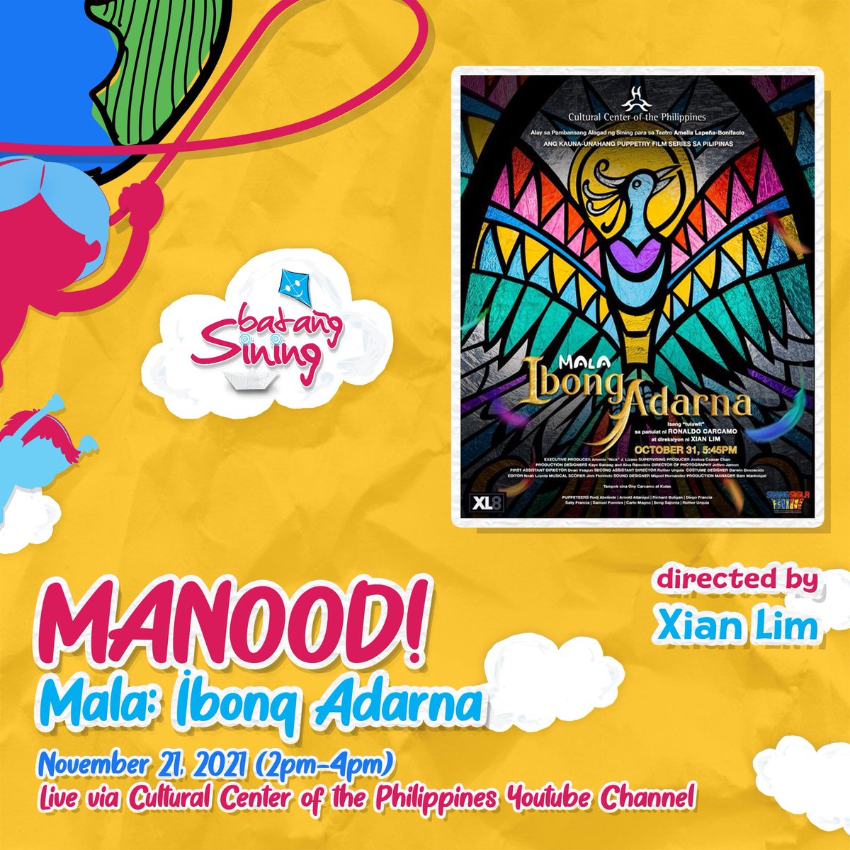 CCPArtsEduc's tweet photo. MGA BATANG SINING!

Ano ang likas na mabuti para sa kalikasan? Samahan sina Ate Kaya at Juan bukas, Nobyembre 21, 2021, Linggo para sa mga aktibidad sa BATANG SINING AT KALIKASAN!

#CCPBatangSining2021 #CCPArtsEducation
#CCPOnline #CCP52 
#culturalcenterph https://t.co/0vfAPeV5sc