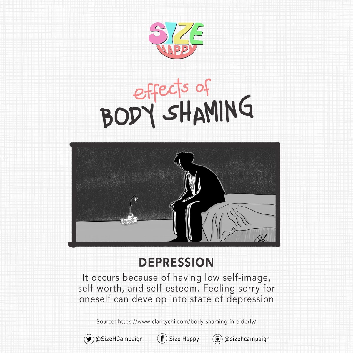 SizeHCampaign's tweet photo. Body shaming is not just a trend. Check out the following to understand how body shaming can lead to many serious physical and mental effects. 

Let's never be the reason why someone will experience any of this.

#SizeHappy
#OwnYourShape
#LoveYourCurve https://t.co/4FHKfb7L6x