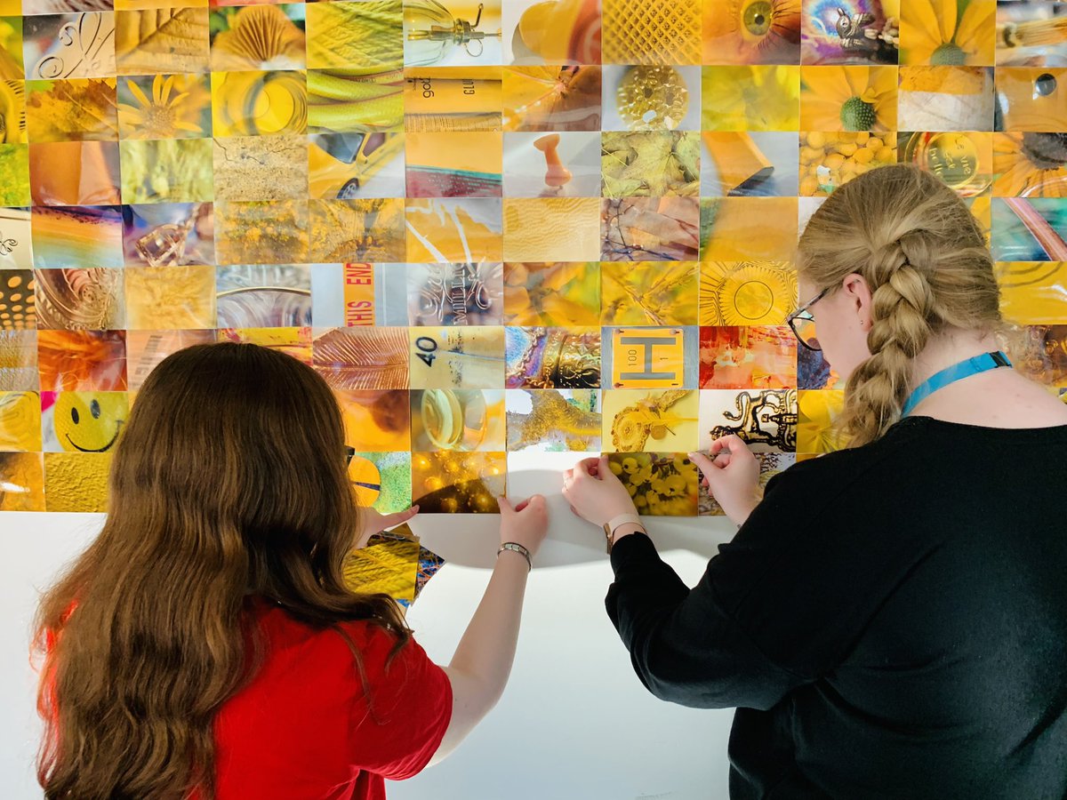 The @SunCollArts Foundation Diploma in Art & Design students installed a #lomoswall full of #macro #photographs as part of their current yellow-themed #artwork. On Monday they start with the colour red.