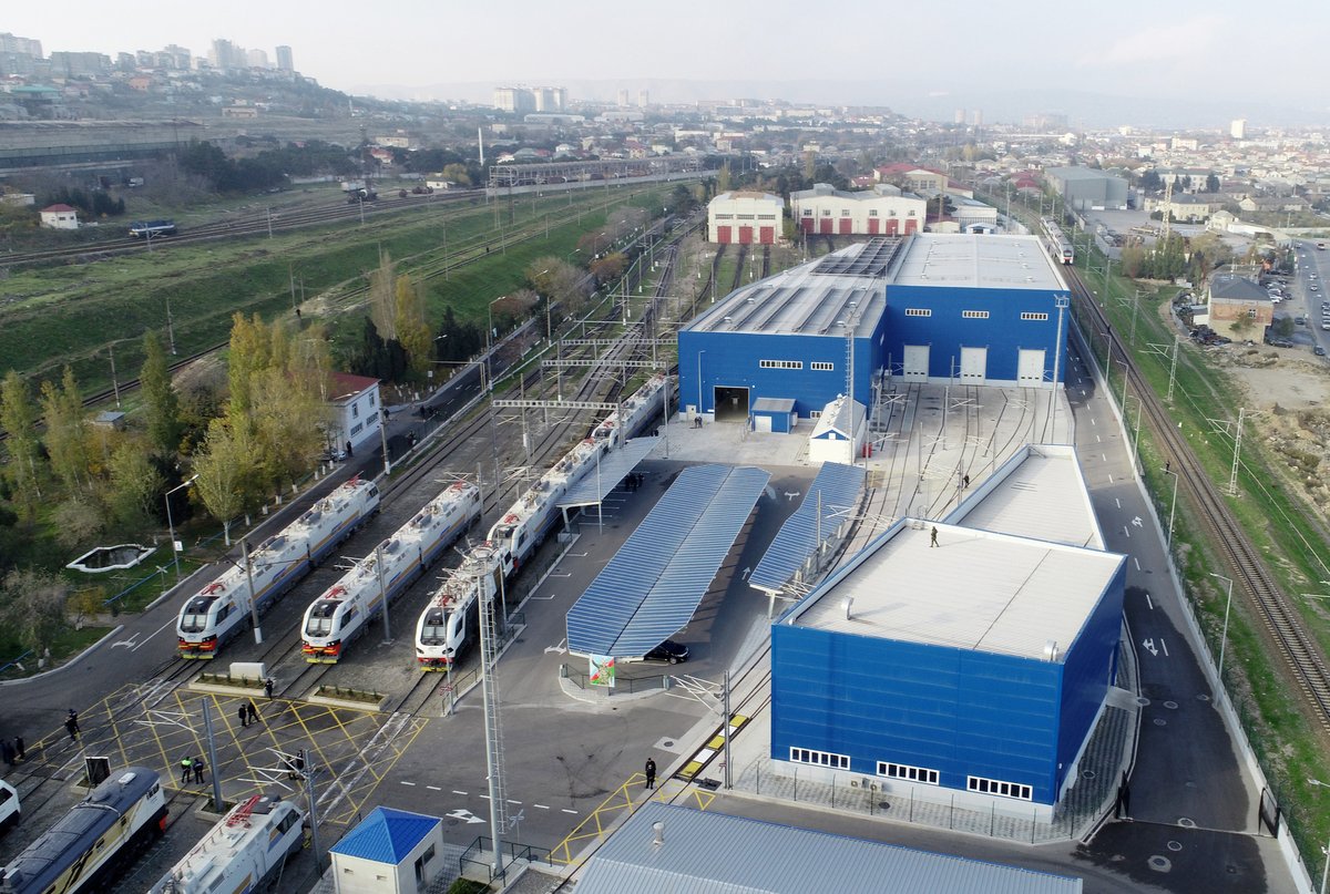 ADYFreight's tweet photo. Azerbaijani President Ilham Aliyev inaugurated the new Bilajari locomotive depot in Baku. New Alstom locomotives will be inspected and repaired at the  depot. #ady #demiryollari #logitrans #railway #freight #cargo #transit #export #import #adycontainer #bakutbilisikars #alstom https://t.co/pzD2VHQJEj