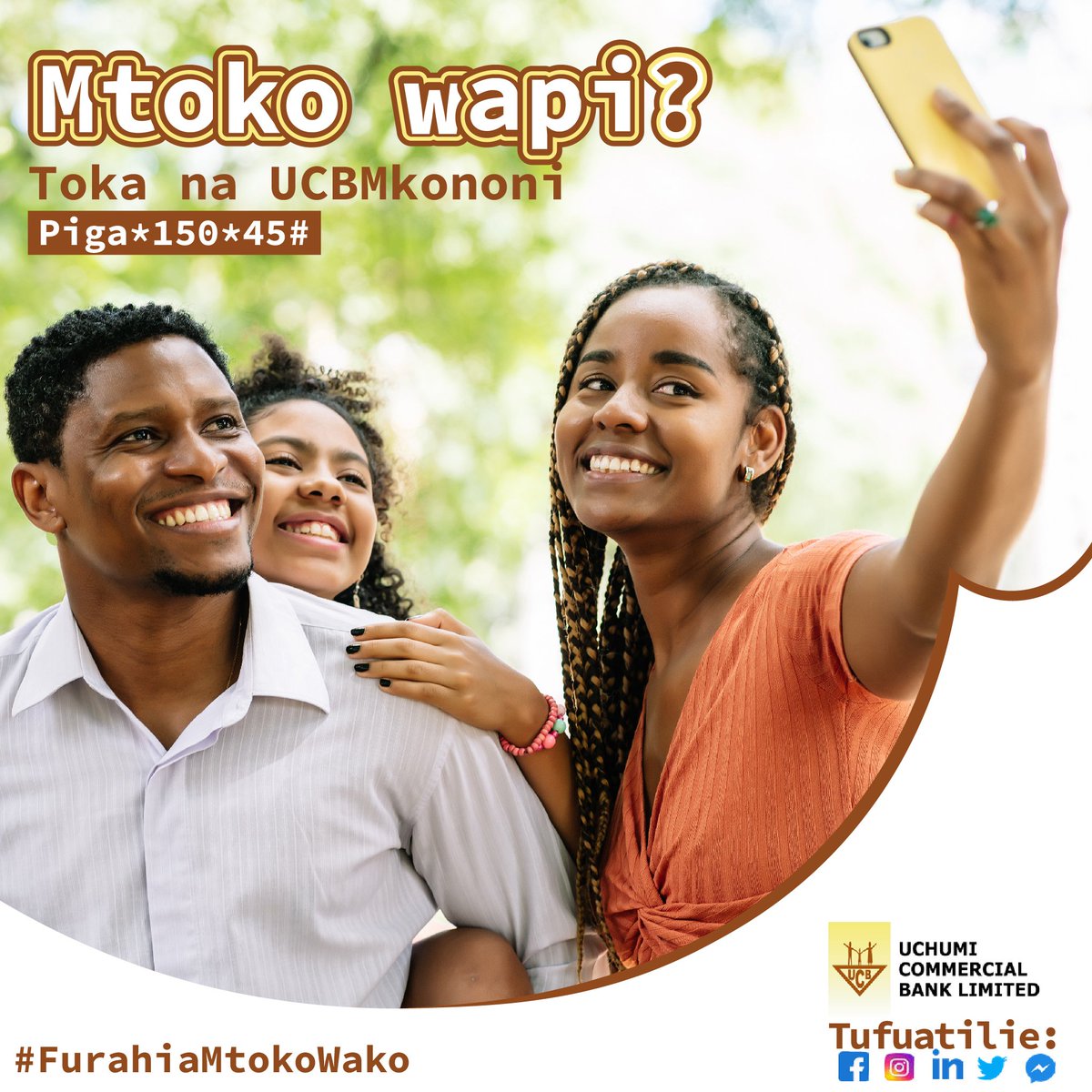 uchumibank's tweet photo. Furahia #Mtoko wako na uwapendao ukiwa na UCB Mkononi.
Fanya miamala, toa pesa, lipa bili, nunua muda wa maongezi, angalia taarifa fupi ya akaunti yako n.k
Toka na UCB Mkononi. Piga*150*45#,
#Usikwame! https://t.co/4RBMhIkqbH