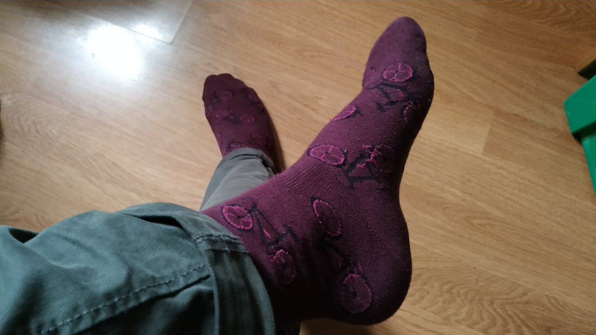 J'ai enfin choisi la couleur de mon nouveau vélo : il sera bordeaux-violet (RAL 4004) !
Et du coup assorti à mes chaussettes !