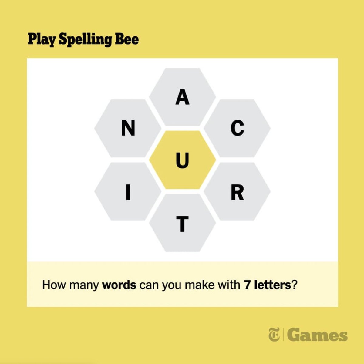 Don’t forget, your words must include the center letter.

RUN 🤠