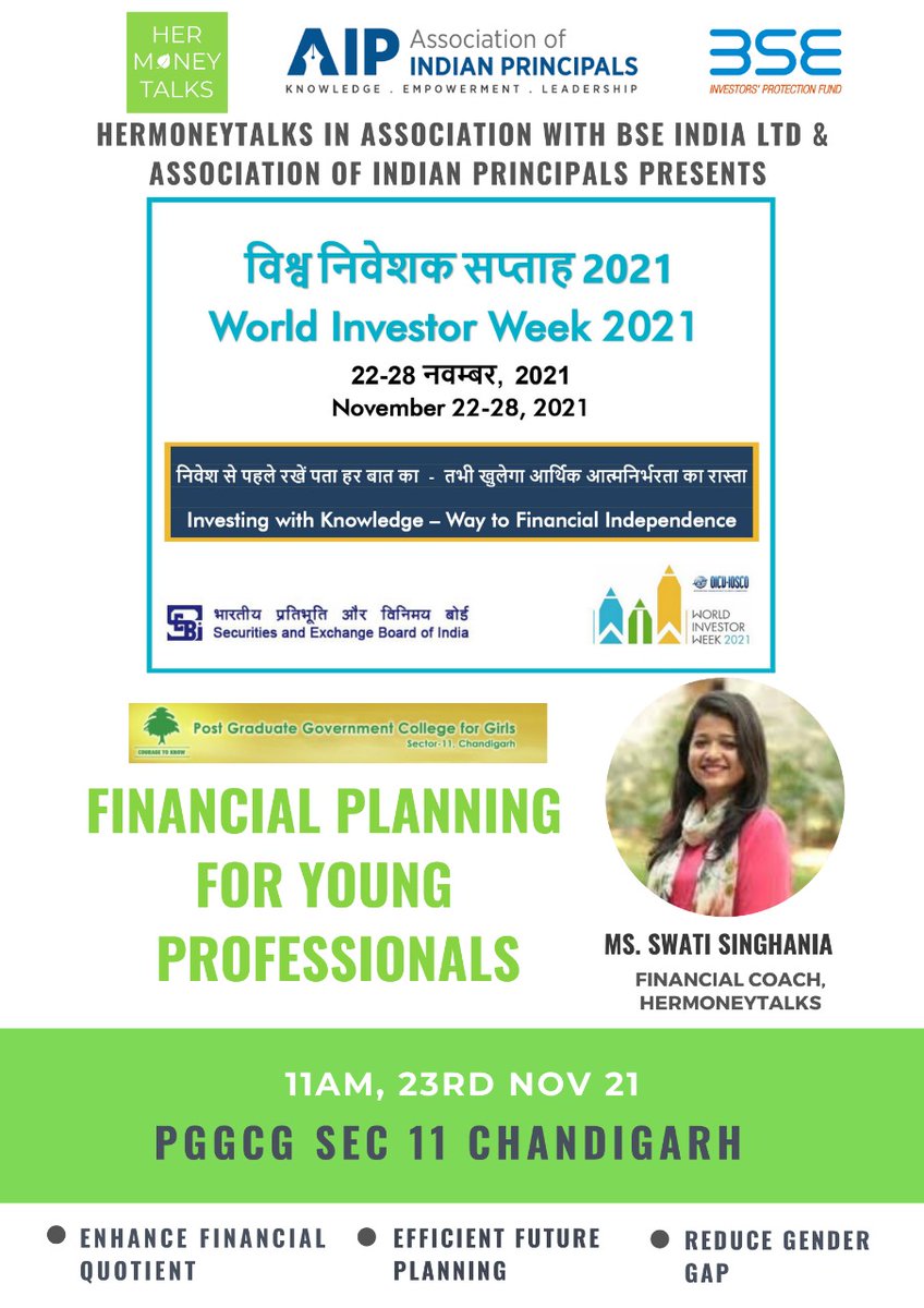 AIPrincipals's tweet photo. World Investor Week 2021 

#worldinvestorweek #financialplanning #aip #associationofindianprincipals #bse #hermoneytalks https://t.co/FgZawMRBBi