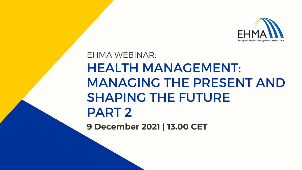 💥#EHMAwebinar coming soon!

In this #HealthManagement webinar Part 2, join the #EHMA2021 conference rapporteurs to discuss #personcenteredness &amp; #integration, improving #healthcare access and outcomes, and #sustainability

Save you spot ➡️bit.ly/30EcuXE