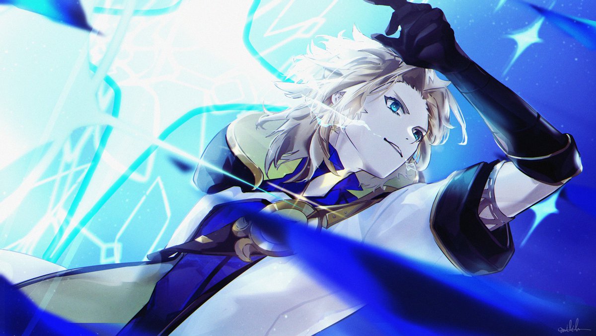 albedo (genshin impact) 1boy male focus gloves solo black gloves blonde hair blue eyes  illustration images