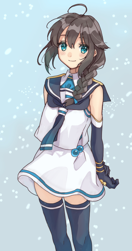 shigure (kancolle) 1girl solo thighhighs gloves cosplay elbow gloves single braid  illustration images