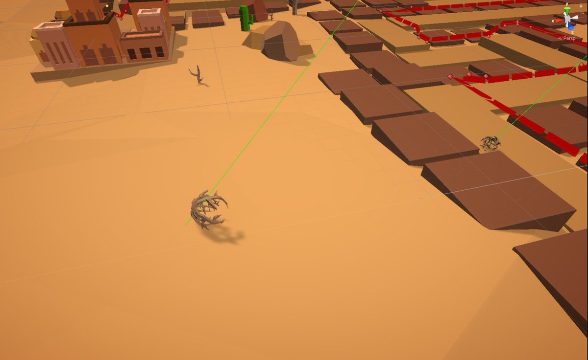 TurboDevTeam's tweet image. I created a tumbleweed spawner : it shoots rays until one hits the ground, then spawn a tumbleweed there.

I guess it works hahaha

#indie #indiegame #indiedev #ZombiesAgainstUs #gamedev  #indiegamedev
