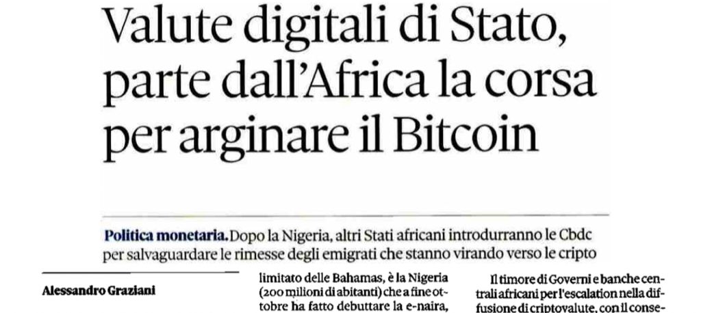 Camunz's tweet image. Oggi sul @sole24ore articolo da leggere che racconta il percorso di alcuni paesi africani sulla creazione delle monete digitali delle banche centrali. 
E sono molto più avanti di noi.  
#cbdc #criptomonete #bitcoin #Africa #monetedigitali