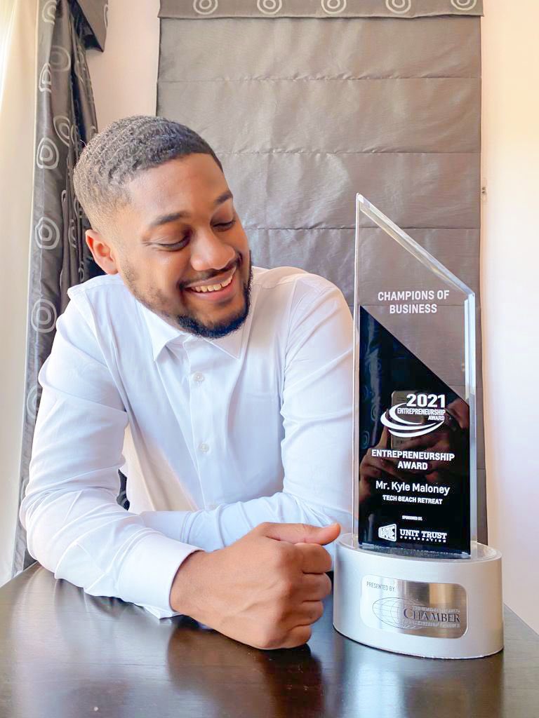 TechBeachx's tweet photo. Sending a big congratulations to our co-founder Kyle Maloney 🥳 the recipient of the Entrepreneurship Award ! 🏆 

We are so incredibly proud of you ! Many great things to come ! 🍾 https://t.co/h76ah7qnuG
