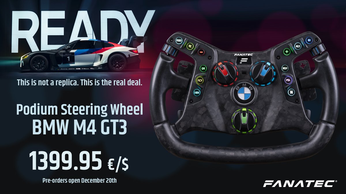 We’re on the final stretch now! We've been quiet, but kept on pushing. So, here it goes: The first Automotive grade steering wheel which also works in sim racing is almost here! The first units for the real racing cars are already shipped.  

Save the date and get ready! #Fanatec