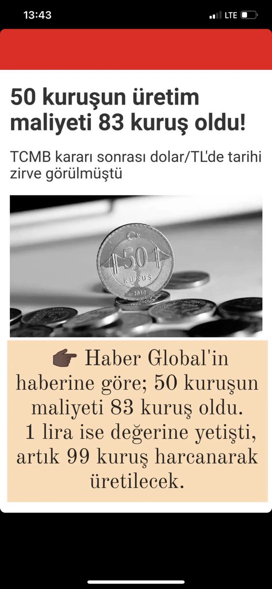 alperalpr07's tweet photo. Türkiye Cumhuriyet Merkez Bankası'nın son faiz kararıyla birlikte rekor seviyede yükselen dolar/TL kuru, maliyet hesaplarını da alt üst etti.
50 kuruşun maliyeti neredeyse iki katına çıktı, 83 kuruş oldu. 1 lira ise artık 99 kuruş değerine yetişti. https://t.co/ka5EU9e9FZ